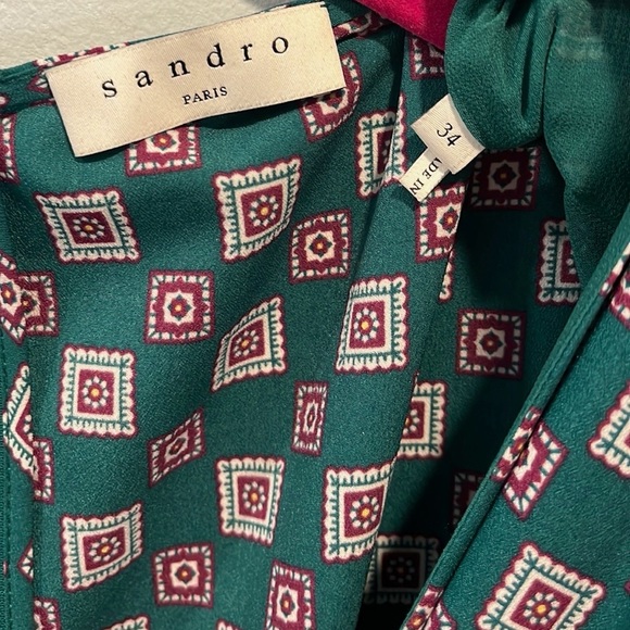 Sandro square print crepe midi dress 34/2 - Picture 3 of 4